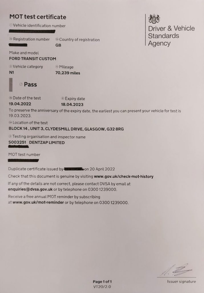 Customer buying fake Ghost MOT certificate without inspection