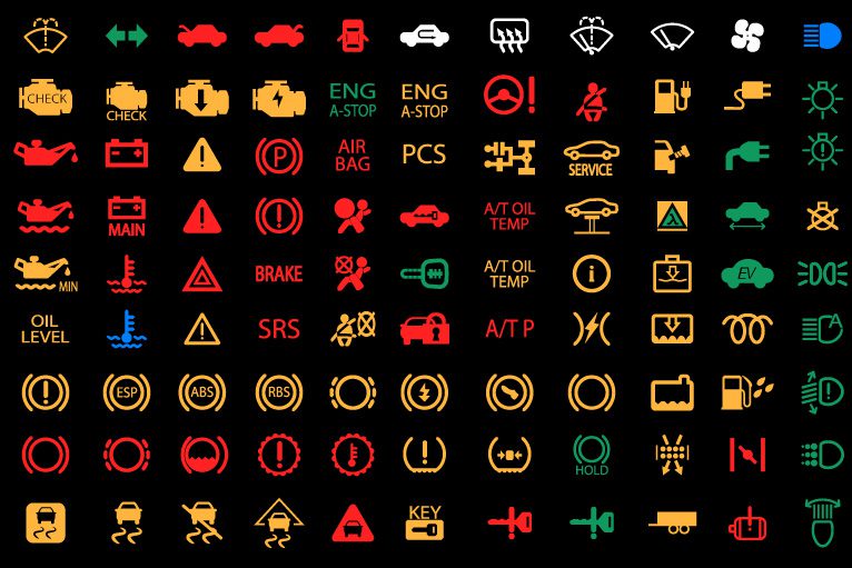 Dashboard lights indicating car safety or fake MOT issues
